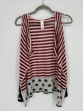 XL American Flag Sweater Vest Knit Open Front Boho Cottagecore Patriotic USA